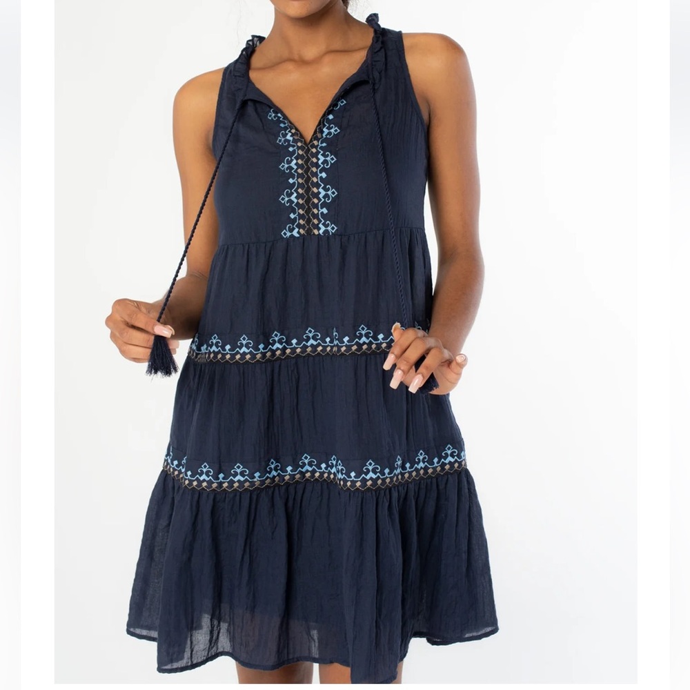 Lovestitch Navy Blue Embroidered Mini Dress